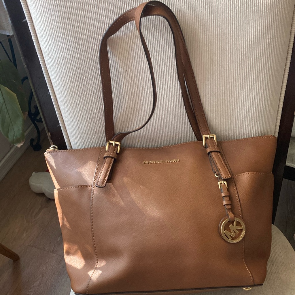 Michael Kors, Large Brown Purse Handbag Gold Accent